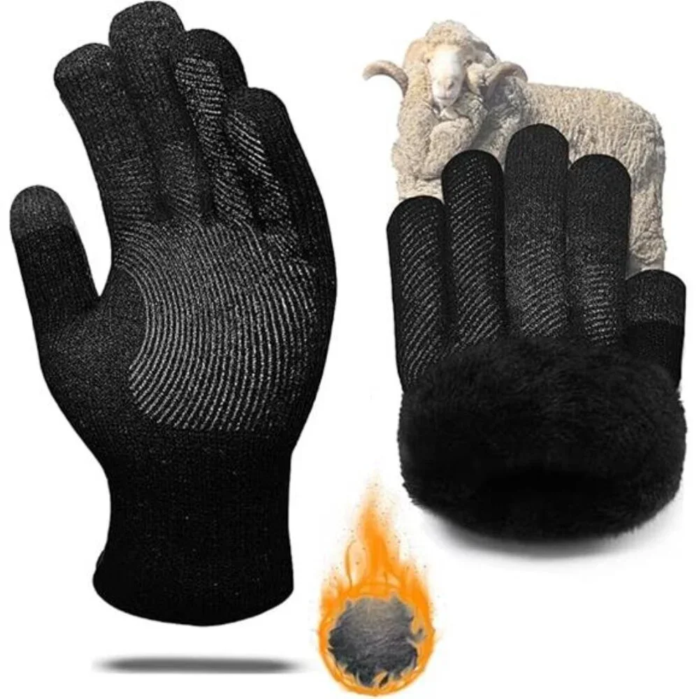 Winter Gloves Men Women, Thermal Merino Wool,6 Finger Touch Screen, Warm Fleece